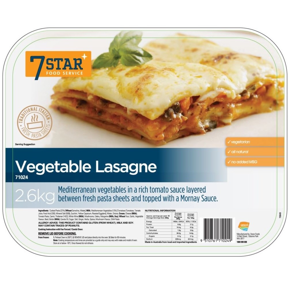 Lasagne Vegetable 2.6kg