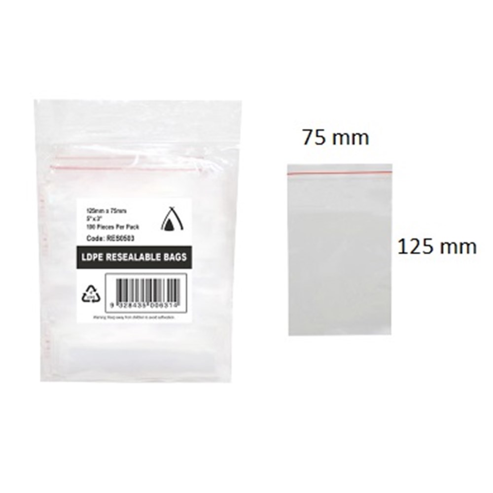 125x75mm (3x5) Resealable Bag  (100)