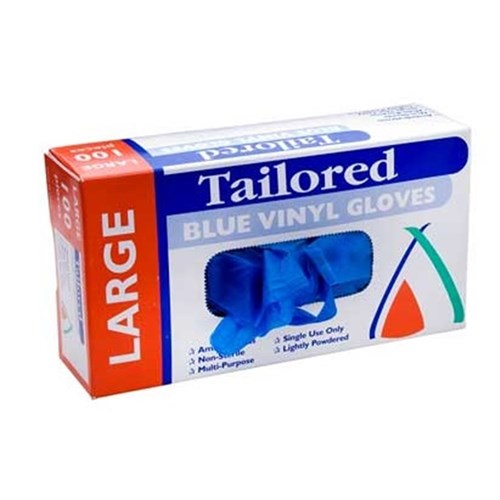 Large Blue Vinyl Powder Free Gloves (100)