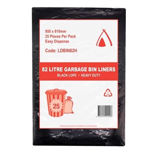 Heavy Duty Black B/Liner Garbage Bags 82lt (25)