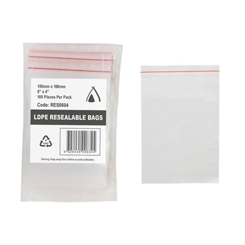 150x100mm (6x4) Resealable Bags (100)