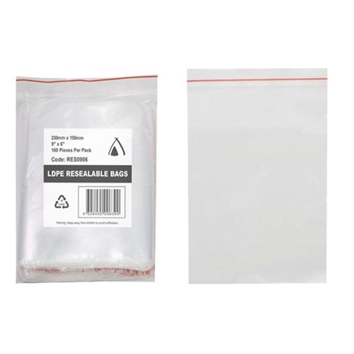 230x150mm (9x6) Resealable Bag  (100)