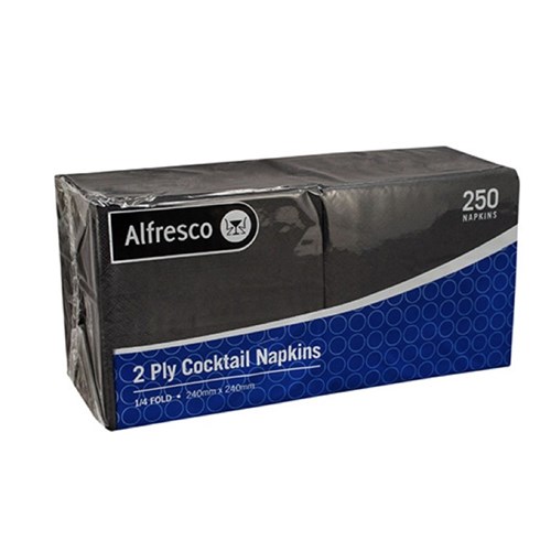 2ply Black Cocktail Napkins 1/4 fold (250)